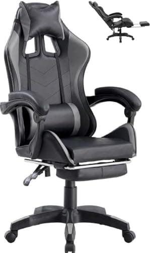 FENIXSHOP24 Sedia/Poltrona Gaming Ergonomica Reclinabile con Poggiapiedi Poggiatesta e Supporto Lombare Braccioli X Gamer con Ruote Girevoli Nero/Grigio HLD-920 (Nera/grigia)