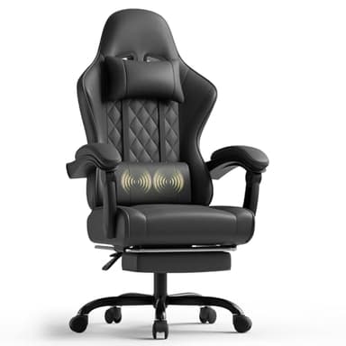 TRIUMPHKEY Sedia da Gaming Massaggiante,Sedia Gamer con Poggiapiedi Telescopico,Regolabile 90-150°,Poltrona da Gaming con Poggiatesta e Cuscino Lombare,Sedie da Ufficio,Portata 150kg(Nero)