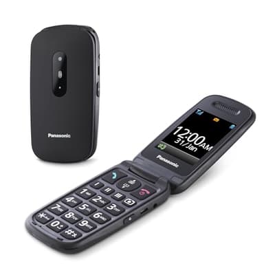 Panasonic KX-TU446EXB Telefono Cellulare Facile, Compatibile con Apparecchi Acustici, Ottimale per Anziani, Pulsanti Retroilluminati, 600 Ore di Autonomia, Ampio Display, Chiamata di Emergenza, Nero
