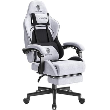 Dowinx Sedia Gaming Gamer Ergonomica, Sedia da Ufficio Regolabile in Tessuto Nero con Cuscino a Molle, Supporto per Testa e Poggiapiedi, Grigio chiaro - Nero/Standard