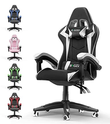 bigzzia Sedia da Gaming, Ergonomica, Per Gamer, con Cuscino Lombare e Poggiatesta, Regolabile in Altezza, Sedia Per Computer, Per Ufficio (bianca)