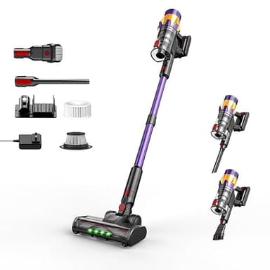 bergxperten Oryzom cordless vacuum v7 pro, questo aspirapolvere senza fili da 550 W ha una potenza di aspirazione di 35 kPa e una durata della batteria di 40 minuti, perfetto per le case del Regno
