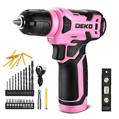 Trapano Avvitatore Batteria 42 accessori - DEKO PRO Trapano Avvitatore Rosa con 10 mm Mandrino,Luce LED,Cavo di Ricarica Tipo C,8 V Trapano Elettrico per Forare e Serrare/Allentare Viti