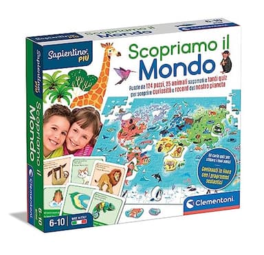 Clementoni - 16597 - Sapientino più - Scopriamo Il Mondo - Gioco Educativo sulla Geografia, Puzzle Planisfero per Bambini dai 6 Anni (Gioco in Italiano), Made in Italy