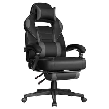 SONGMICS Sedia Gaming, Sedia Ufficio con Poggiapiedi Poggiatesta e Cuscino Lombare, Regolabile in Altezza, Poltrona Ergonomica, Portata 150 kg, Nero Inchiostro e Grigio Ardesia OBG073BH20